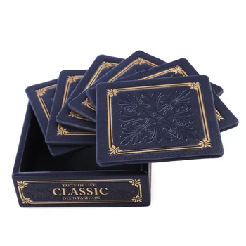 

Set of 6 coffee cup mat Square PU Leather Placemat Coasters Cup Mats with Holder for Home Decoration Vintage mug mat