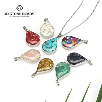 

Hot! Stainless Water Drop Shaped Gemstone Charm Of Necklace Natural Stone Pendant For Fashion Necklace Jewerly pendant Making