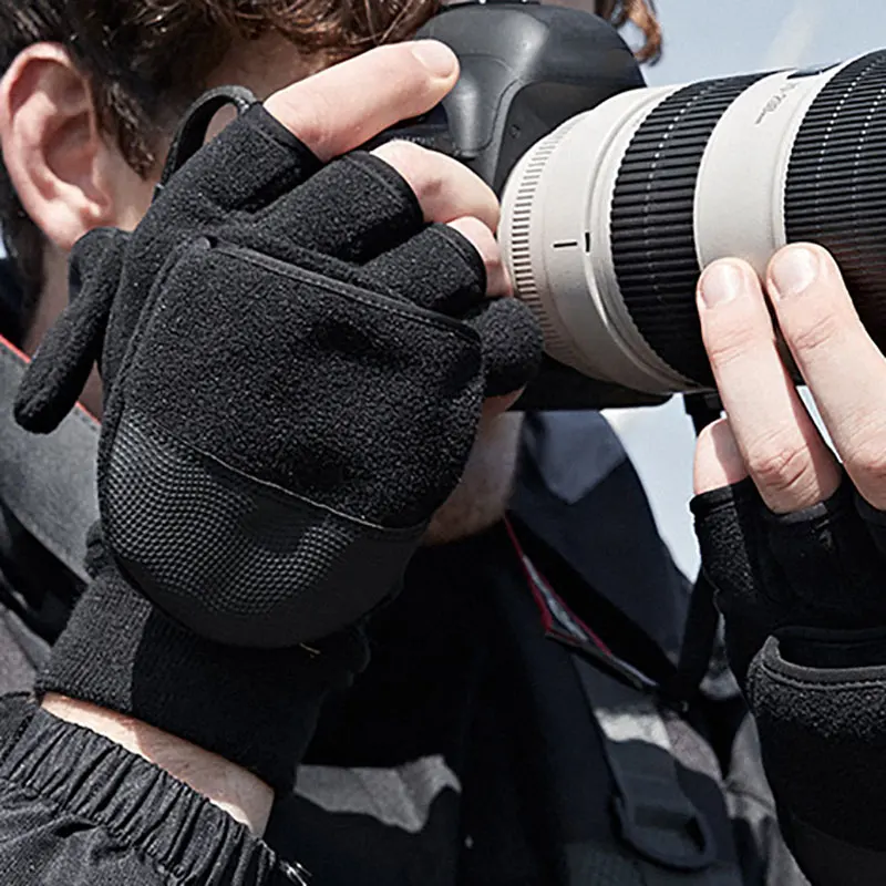 Зимние велосипедные перчатки на полпальца, флисовые перчатки с откидной крышкой, перчатки-трансформер с сенсорным экраном, теплые спортивные перчатки для улицы