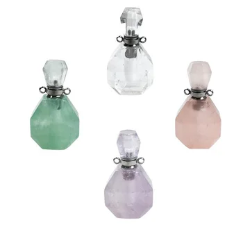 

Natural Stone Perfume Bottle Pendants Crystal Essential Oil Bottle Necklace Charms Jewelry