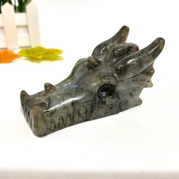 

Hand Carved Exquisite Natural Labradorite Crystal Dragon Skull ZJP