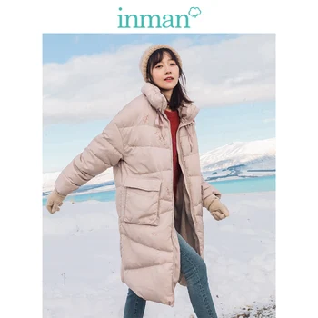 

INMAN Winter Solid Stand up Collar Embroidery Pocket Warm Women Long Down Coat