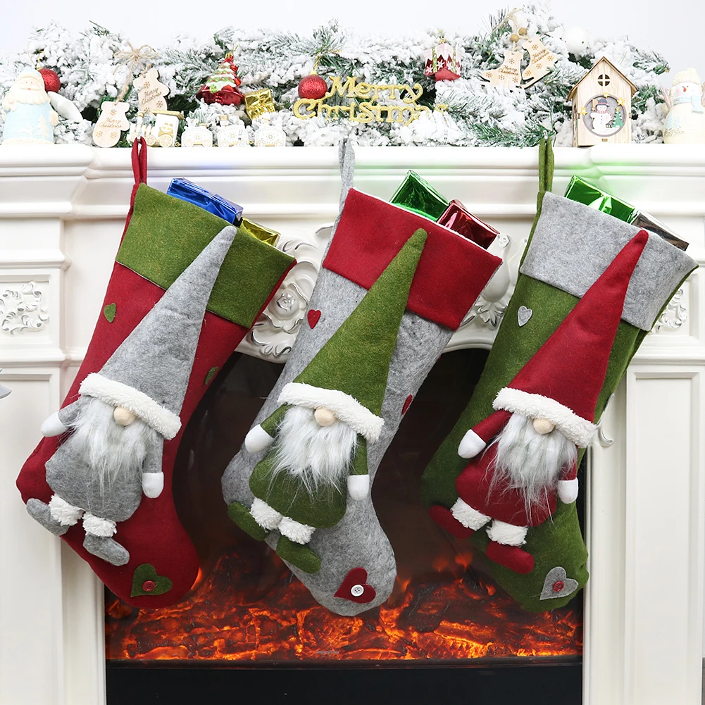 Рождественские чулки с Санта-Клаусом и оленем, одежда, подарки, красивые новогодние носки, Подарочные подставки для детей, камин, украшения для рождественской елки