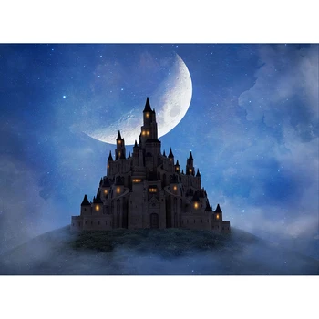 

Magic Castle Witch Wizard Backdrop Photography Halloween Night Moon Background Decors for Child Kid Portrait Photo Booth Prop