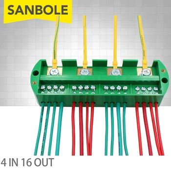 

4-in 16-out Junction Box Four In Sixteen Out Wiring Row Connector Household Open 220V Box Copper Terminal Block