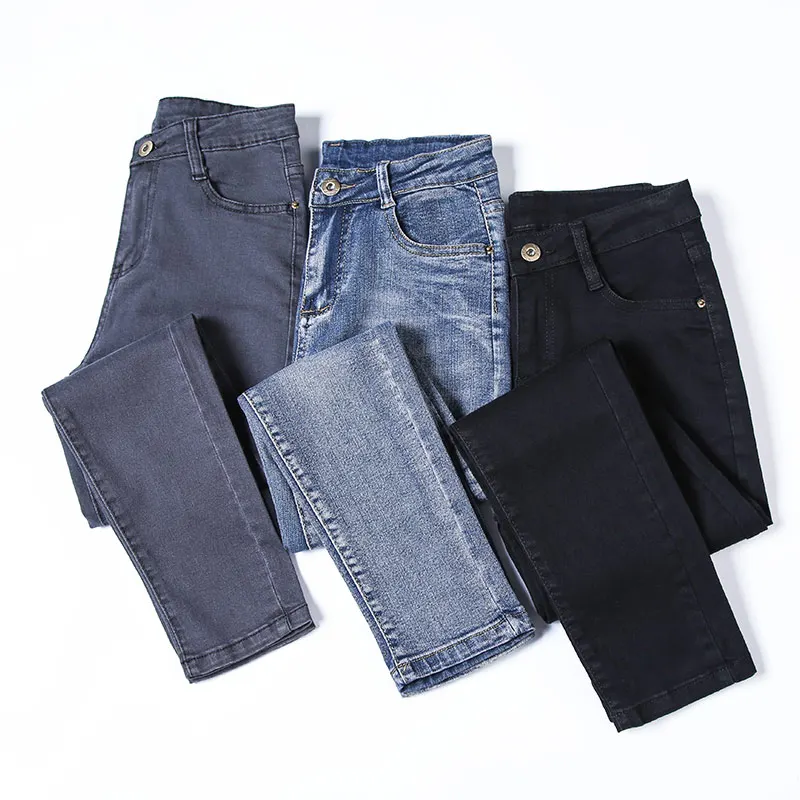 

Jeans Skinny Women High Waist Elastic Denim Jean Pencil Pants Female Stretch Bottoms Black Blue Gray Push Up Trousers Woman