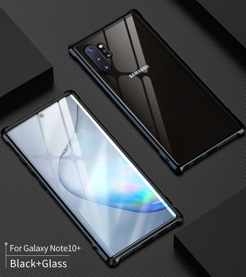 Роскошный чехол с металлической рамкой для samsung Galaxy Note 10 Plus 10+ чехол для телефона, алюминиевый бампер, прозрачная задняя крышка из закаленного стекла