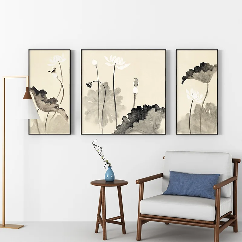 

Chinese Painting Picture Frame Landscape Mural Oil Paintings Decoration For Study Living Room 3PC Photo Frame For Family Picture