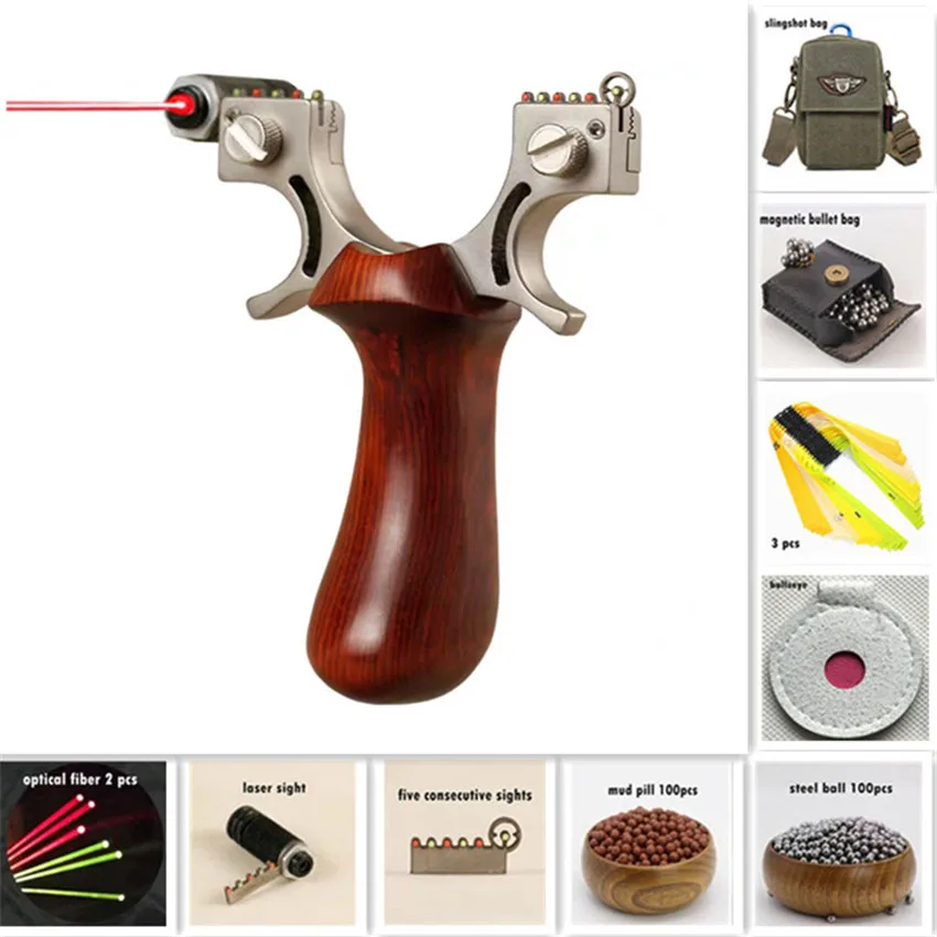 

Professional Hunting Slingshot Stainless Steel Catapult + Wood Handle with Rubber Band Outdoor Shooting Hunting Gear