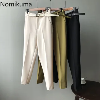 

Nomikuma Office Leisure Ankle-length Pants Women 2020 Spring Korean Harem Trousers Zipper Button Belt Slim OL Suit Pant 3Z128