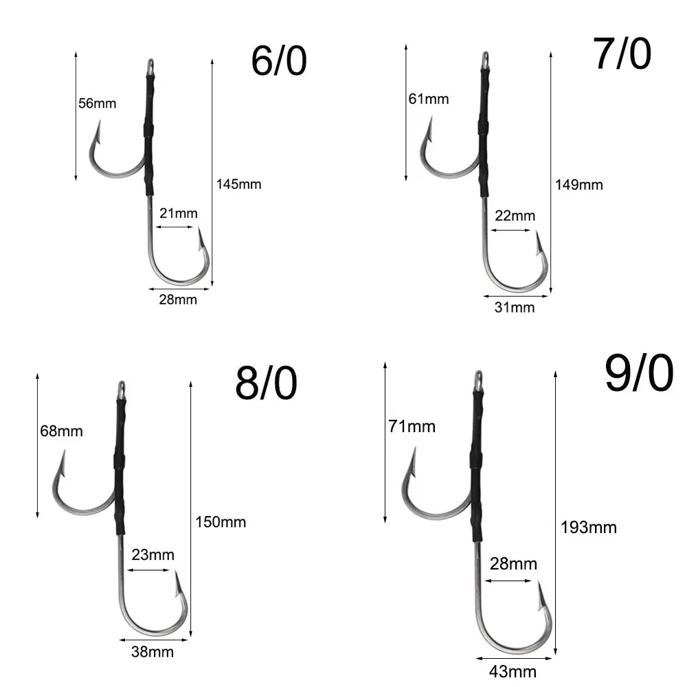 7 шт. рыболовный крючок из нержавеющей стали, двойной острый прочный рыболовный крючок для морской рыбалки, размер 6/0~ 13/0