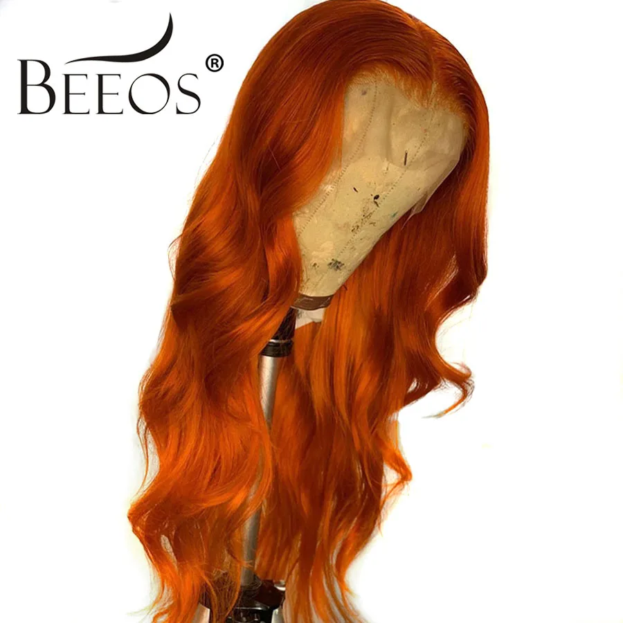 

13*6 Deep Part Lace Front Human Hair Wig Body Wave Orange Color Human hair Bleached Knots Peruvian Remy Hair
