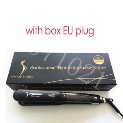 EU plug with box Профессиональный 450F Керамика паровой выпрямитель для волос с маслом арганы Настой паровой утюг с плоским экраном Керамика Vapor быстрый нагрев гладить - Цвет: EU plug with box