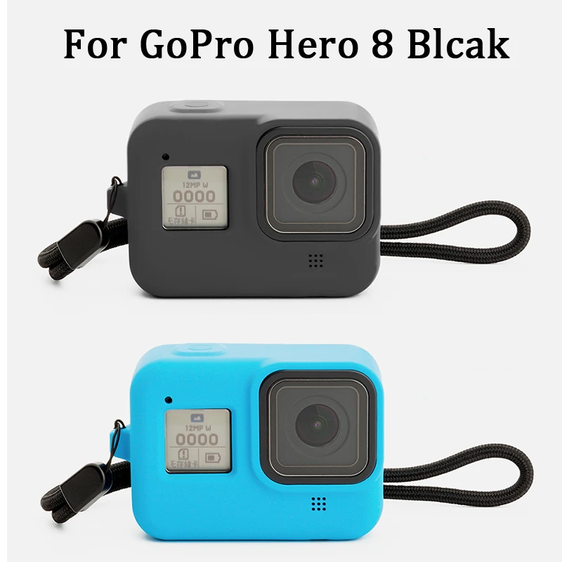 Силиконовый чехол для Gopro Hero 8, черный защитный чехол, корпус с ремешком для Gopro Hero 8, аксессуары для экшн-камеры