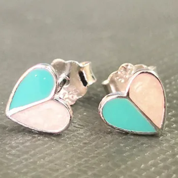 

Ms S925 pure silver original ms heart-shaped blue white enamel stitching stud earrings silver blue heart-shaped earrings