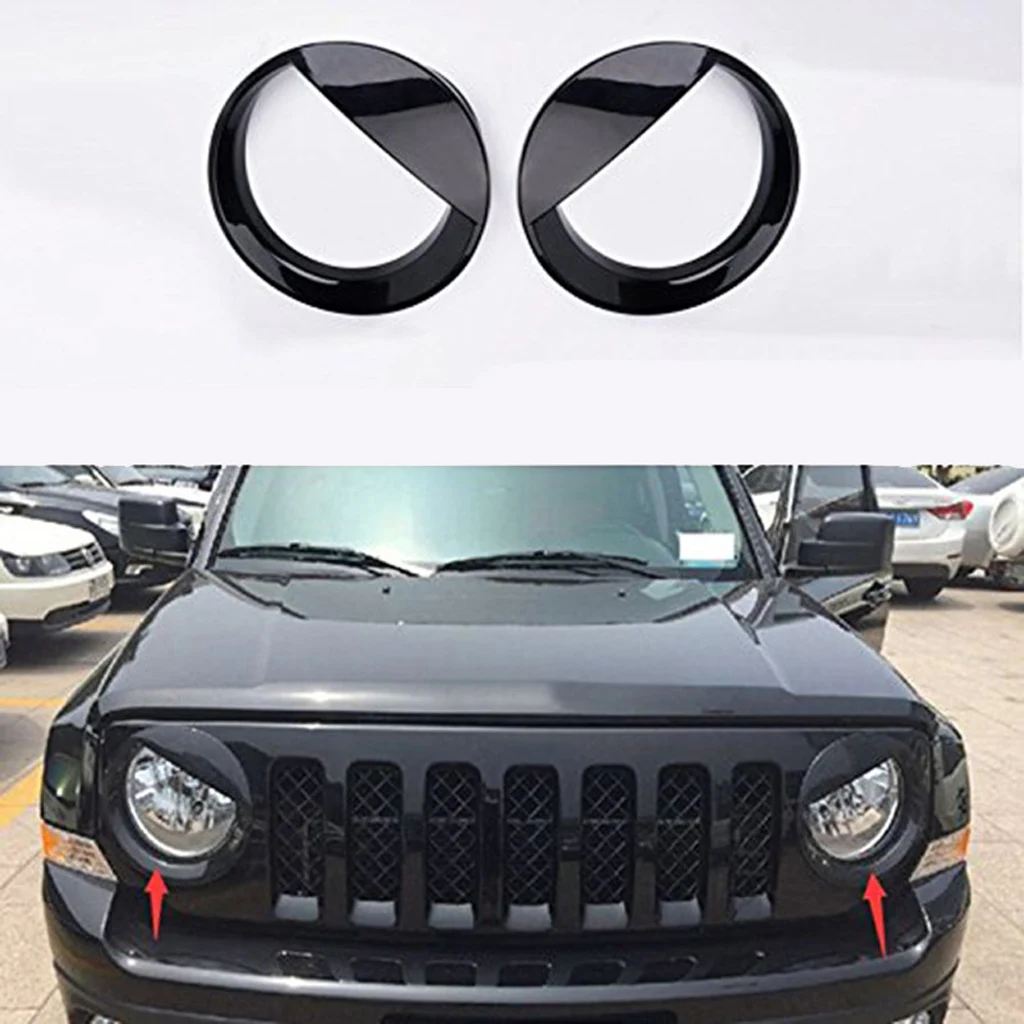 2pcs Black Bezels Front Light Headlight Trim Cover for Jeep Patriot 2011-2017