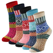 Толстые зимние носки, сохраняющие тепло, Ретро Геометрические вязаные носки, 5 цветов, Лоскутная уличная одежда, женские носки для сна