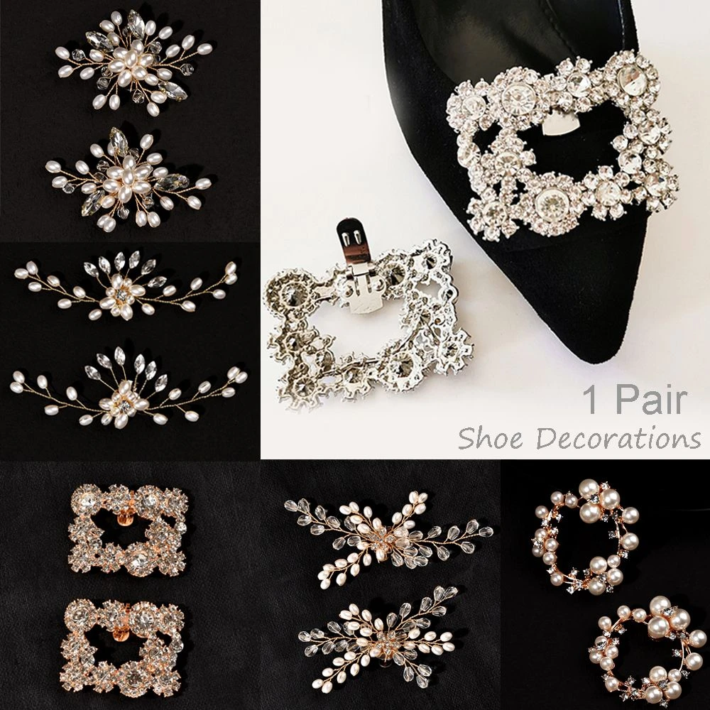 Adornos para zapatos de boda con diamantes de imitación para mujer, brillantes de tacón alto, hebilla, accesorios colgantes, 1 par|Decoraciones de calzado| - AliExpress