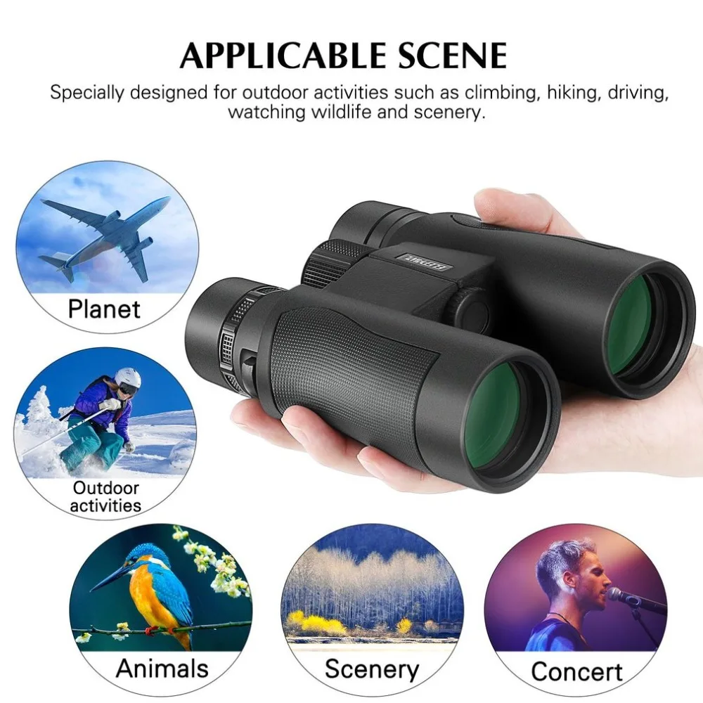 Water Resistant Binoculars 10x42 Telescope HD Folding Binoculars For Outdoor Birdwatching Travel Stargazing Concerts