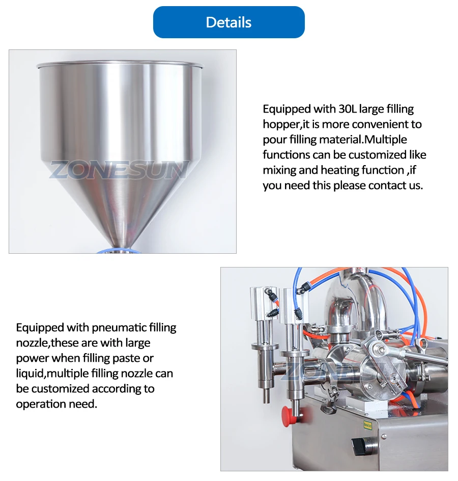 ZONESUN ZS-GT2 Double Heads Water Cream Shampoo Moisturizer Lotion Cosmetic Oil Honey Stick Food Paste Filling Machine