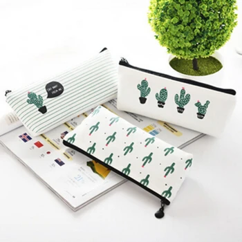

Storage Bag Makeup Brushes for Storing Pencils New Creative Cosmetic Zipper Cartoon Casual Canvas Small Fresh Cactus Piece