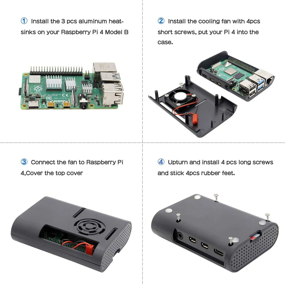 Raspberry Pi 4 Чехол, Raspberry Pi 4 Модель B защитный чехол ABS с охлаждающим вентилятором+ алюминиевые радиаторы для Raspberry Pi 4B