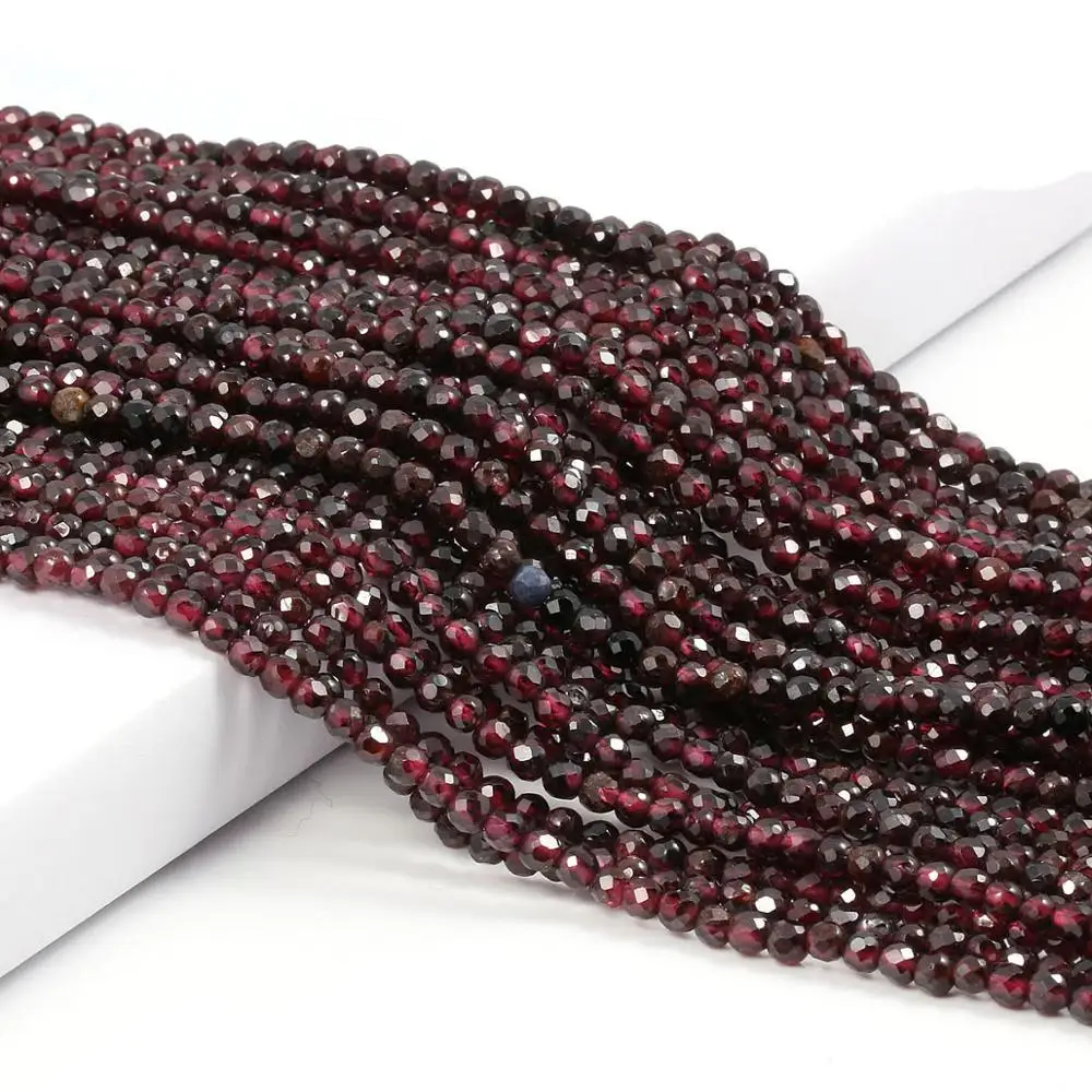 

Small Faceted Beads Natural Stone Section Garnet Loose Beads for DIY Necklace Bracelet Accessories Jewelry Making Size 2mm 3mm