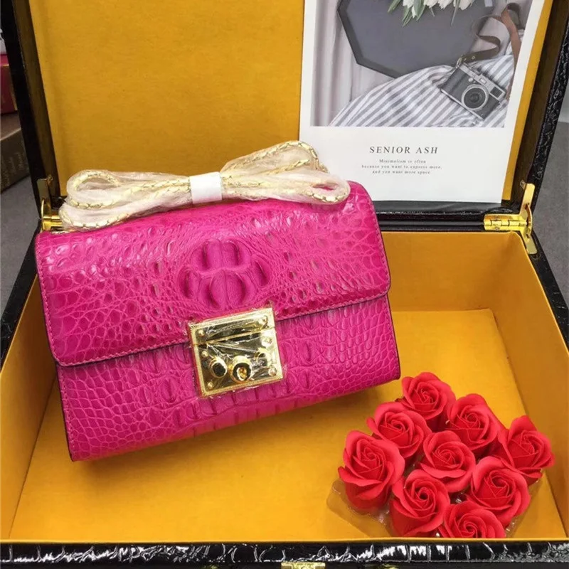 Petit sac exotique en crocodile | Sac à rabat en véritable alligator | Épaule chaîne