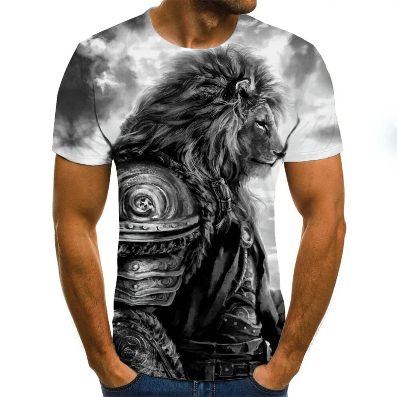 High quality brand men T-shirt classic anime warrior lion 3D printing Tshirt summer cool T Shirt youth short-sleeved fashion Tee | Мужская