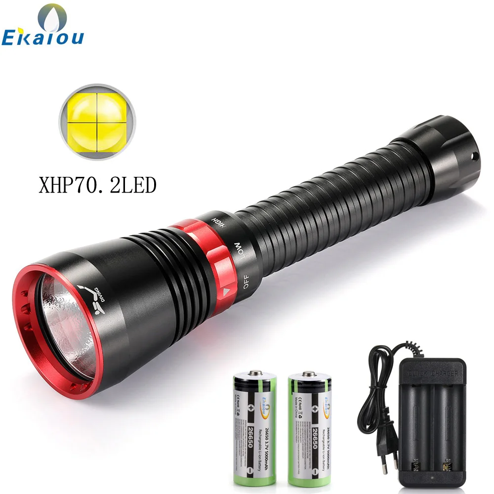 Professional 100M Depth Scuba Diving Flashlight XHP70.2 LED  Yellow light / White light Torch Waterproof Underwater Lamp