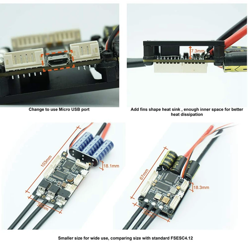 V4.20 мини Fsesc4.20 50A Esc с алюминиевым анодированным радиатором для электрического скейтборда радиоуправляемого автомобиля дрона E-Bike E-Scooter Robot