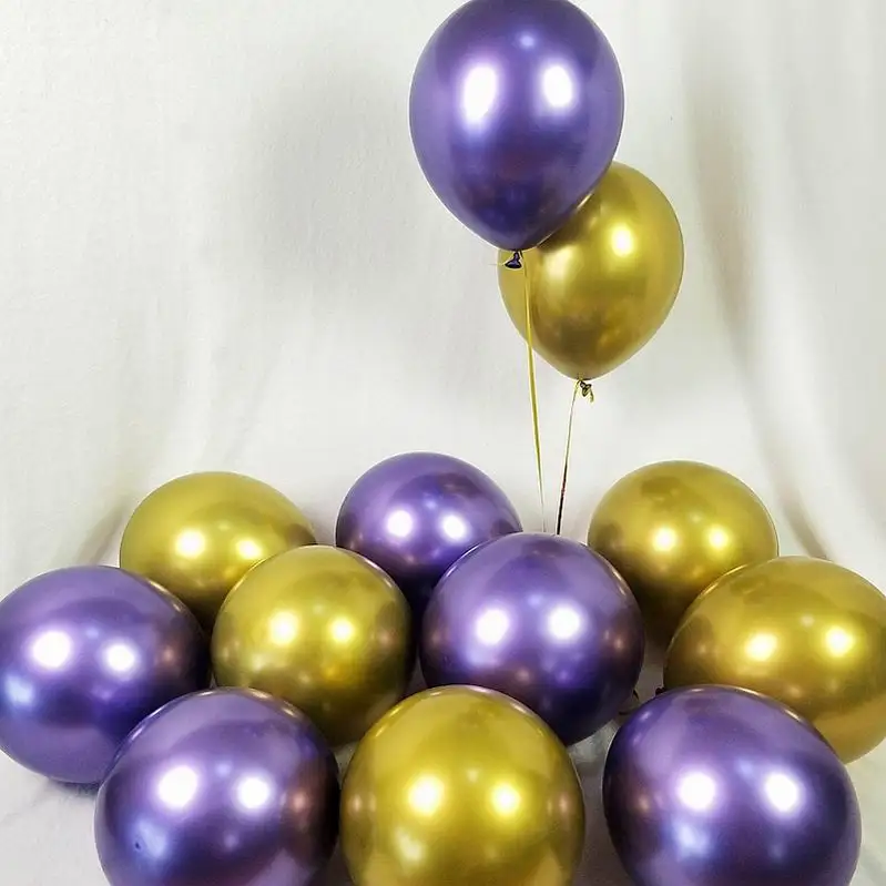 purple gold 10 шт. 5 дюймов 10 дюймов 12 дюймов золотые серебряные шары из латекса цвета металлик металлические хромированные воздушные шары Свадебный декор товары для дня рождения - Цвет: purple gold