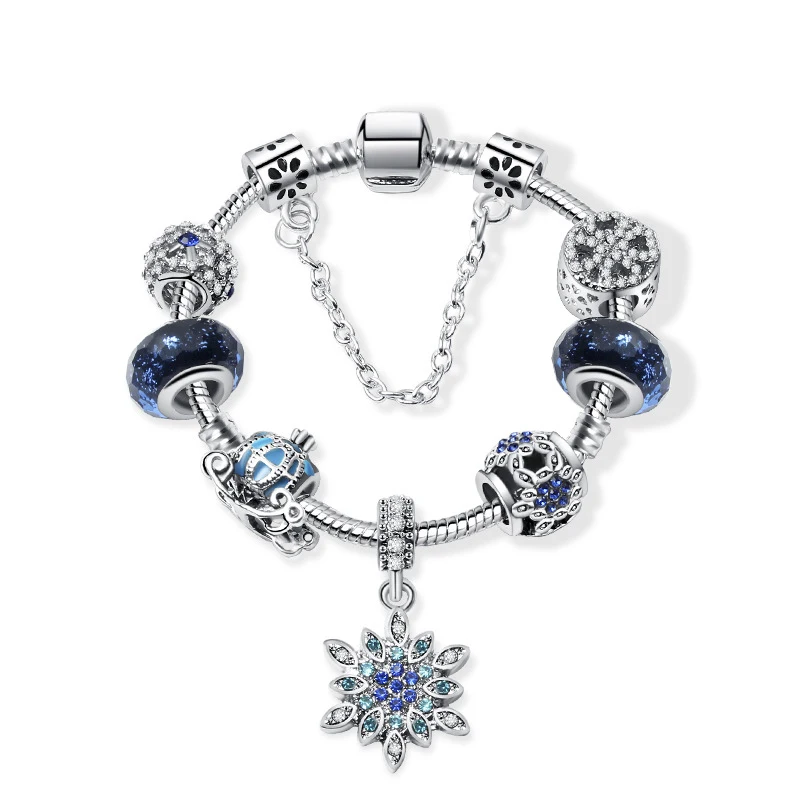 blue Серебряный браслет с голубыми звездами, очаровательный браслет, Рождественская тыква, безопасная цепочка, для женщин, сделай сам, ювелирное изделие, бисер, модные браслеты, подарок - Окраска металла: blue