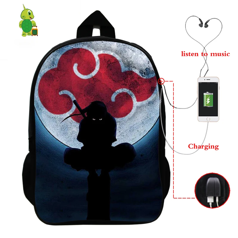 7 Наруто Саске Akatsuki рюкзак USB зарядка Рюкзак для ноутбука школьные сумки для подростков дорожные сумки через плечо для мужчин и женщин рюкзак - Цвет: 7