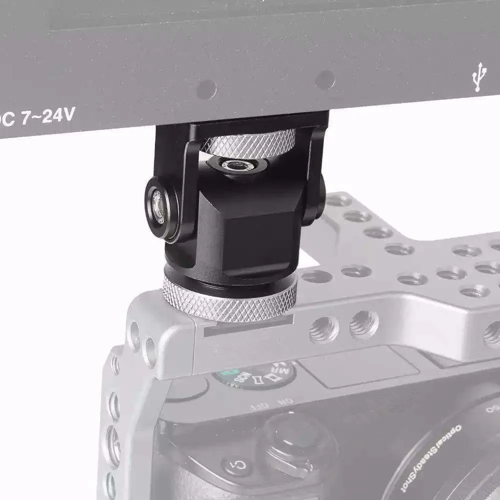 Hot shoe adjustable monitor holder mount camera pan 360 degree tilt 180 degree with cold shoe mount and 1/4'' tripod head monitor mount adapter