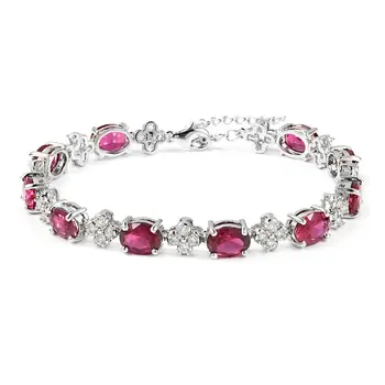 

red jade with White Cubic Zirconia Zircon Bracelet 8"