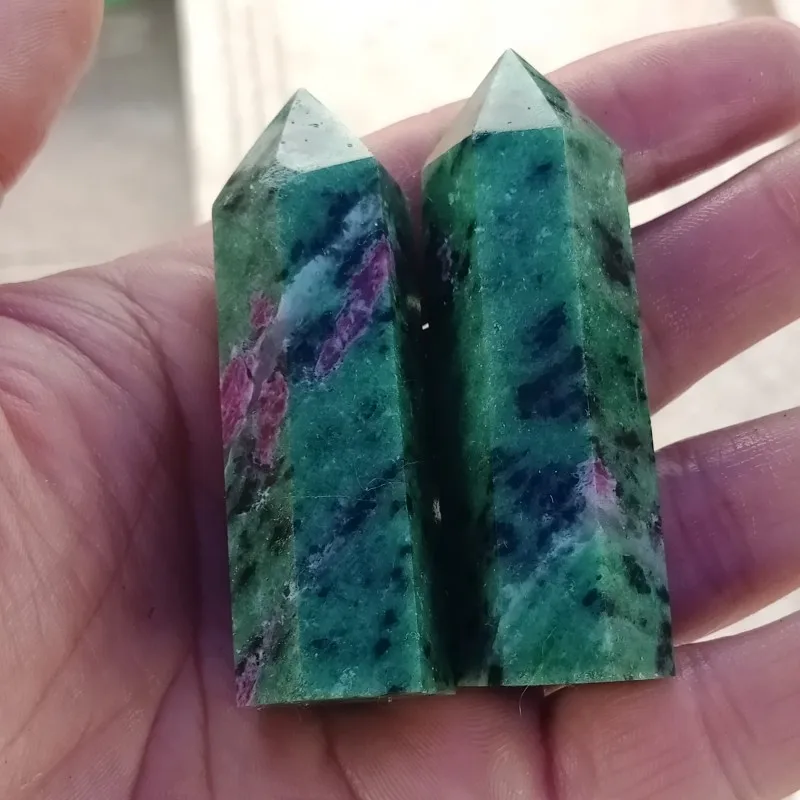 dhxyzb 2pcs natural points tower red green ruby point epidote reiki healing crystals and stones minerals zoisite grid 6-7cm | Дом и сад