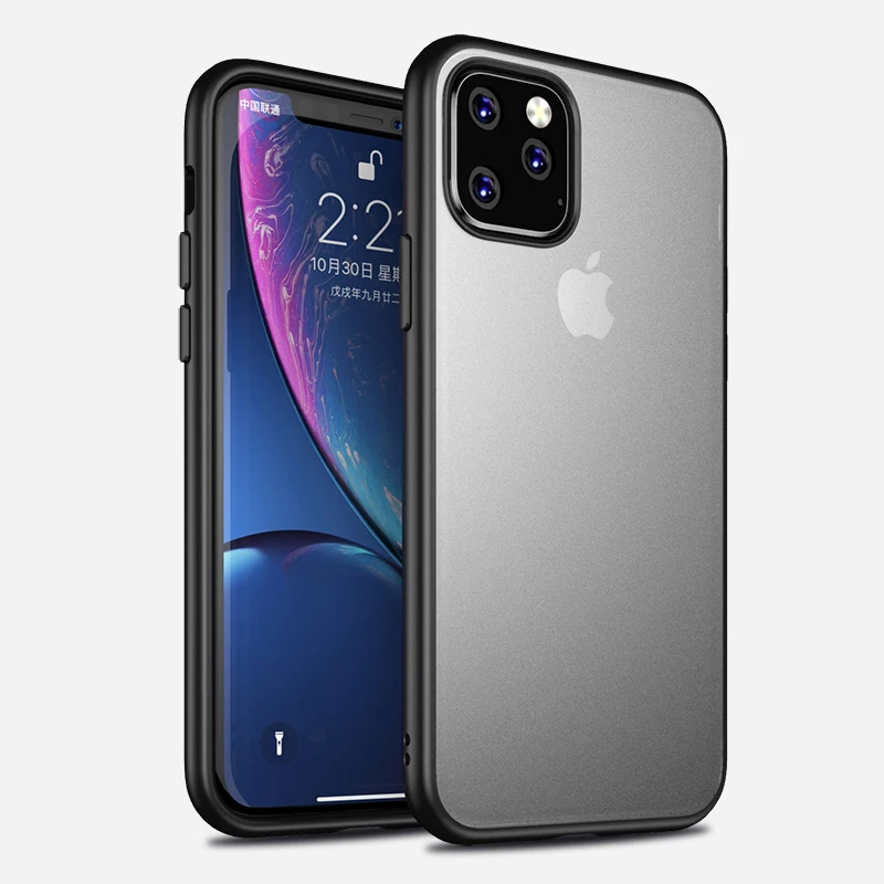 Для Apple iPhone 11 Pro Max чехол, ударопрочный чехол, военный класс, просвечивающий матовый чехол с мягкими краями - Цвет: Matte Black