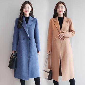 

Thin Wool Blend Coat Women Long Sleeve Turn Down Collar Outwear Jacket Casual Autumn Winter Elegant Overcoat