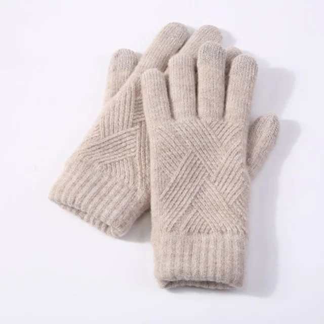 Female Winter Warm Knitted Full Finger Gloves Men Solid Woolen Touch Screen Mittens Women Thick Warm Cycling Driving Gloves 1