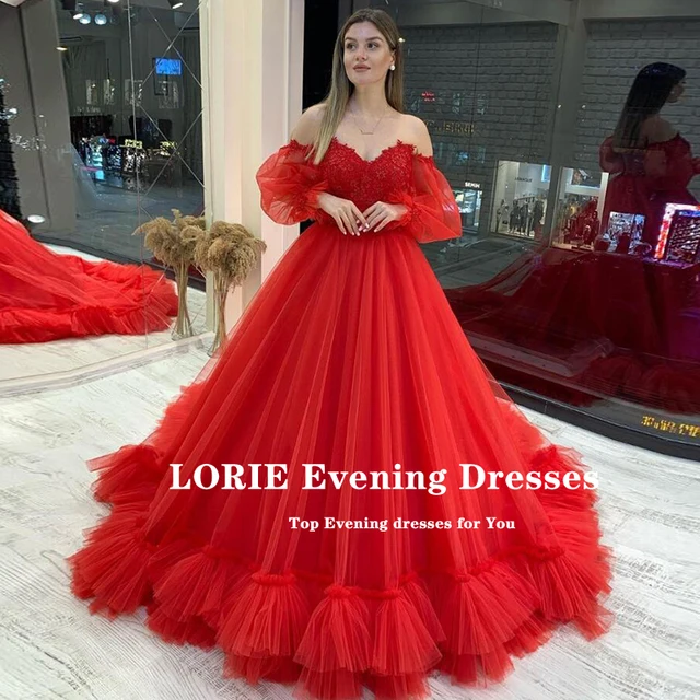 LORIE Vestidos de Fiesta largos de tul para mujer, vestido fiesta de estilo Vintage con escote Corazón, mangas abullonadas, estilo árabe, Vestidos de graduación| - AliExpress