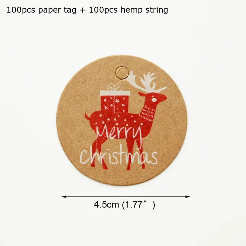 100 шт крафт-бумажные бирки Merry Chrsitmas Санта-Клаус DIY Подарочные бирки вечерние этикетка для упаковки подарка бумага для открыток с пеньковая веревка - Цвет: deer