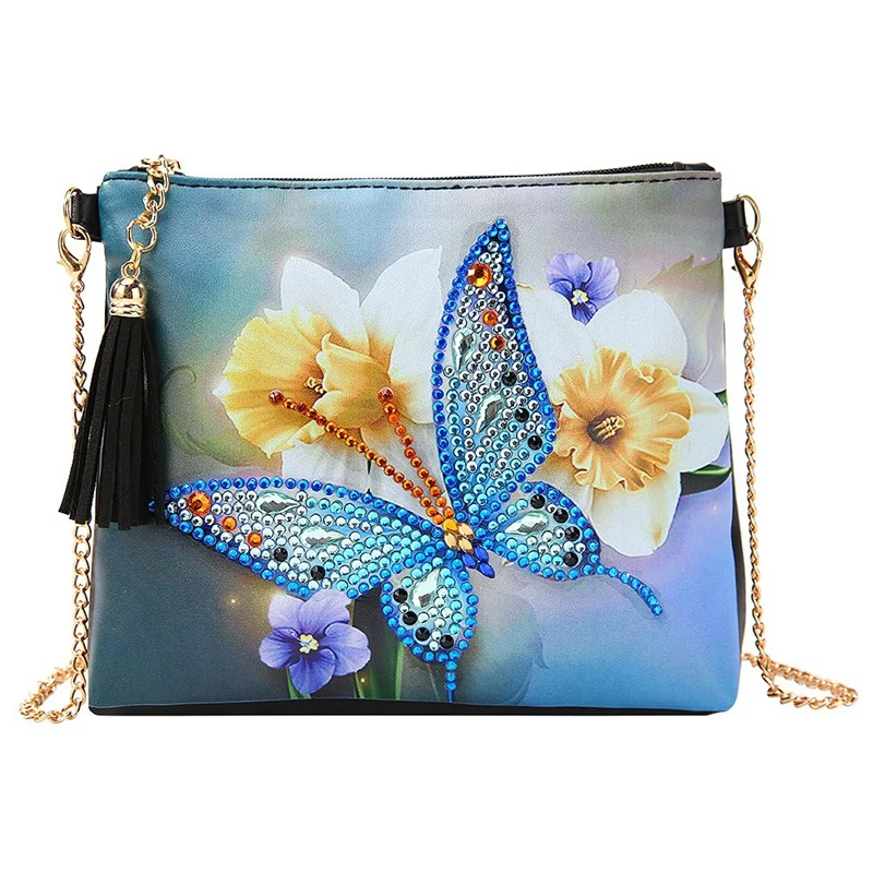 

5D DIY Diamond Painting Butterfly Flower Leather Crossbody Chain Bags DIY Diamond Embroidery Bag Wallet