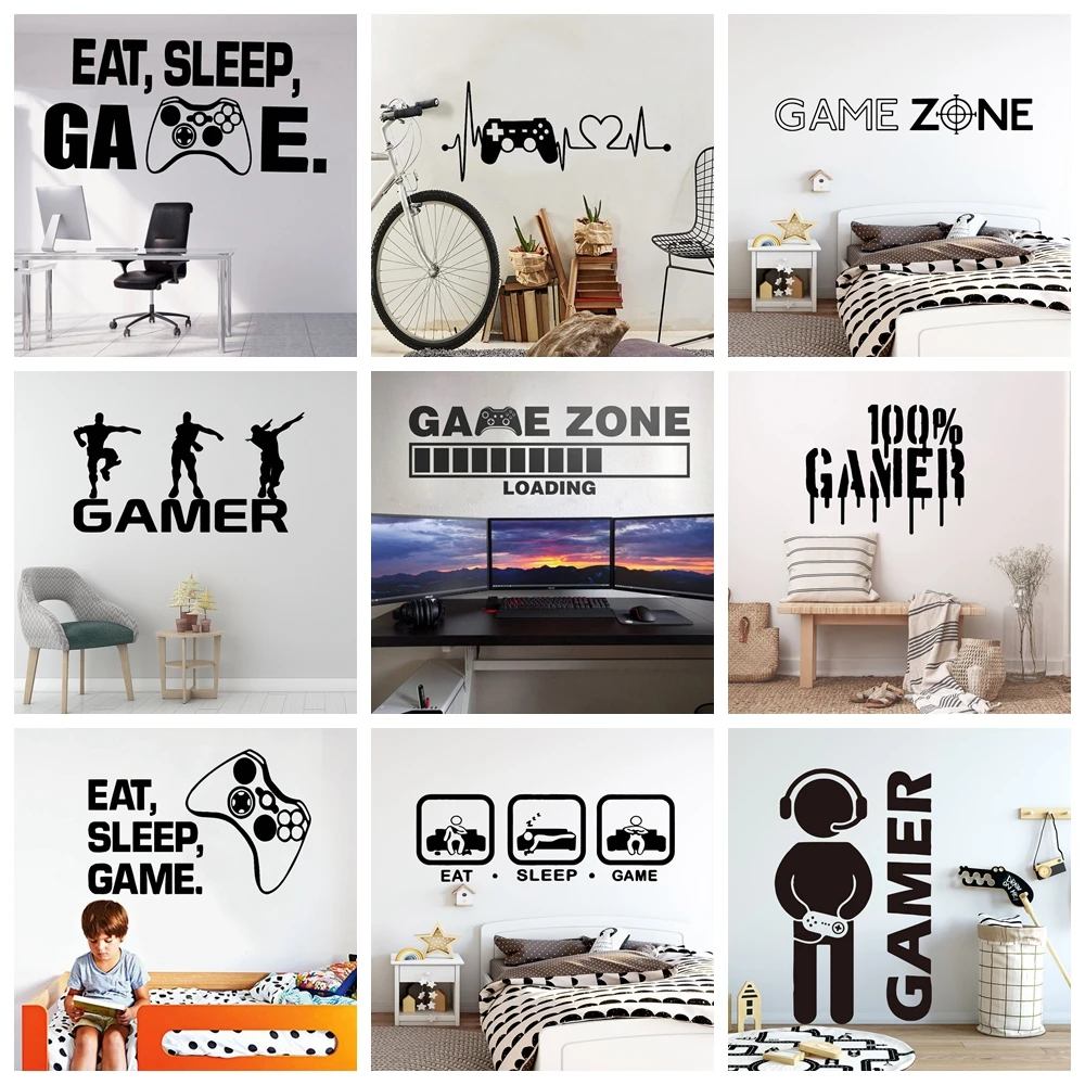 Carved Gamer Wall Sticker Vinyl Mural Wallpaper For Kids Boys Room