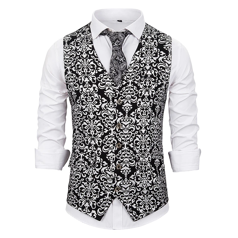 PUIMENTIUA Slim Fit Single Breated  Male Gold Steampunk Wedding Sleeveless Slim Fit  Vests For Men Single Buttons Waistcoat