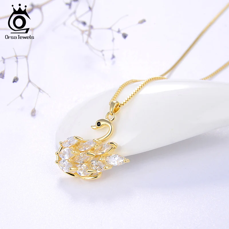 ORSA JEWELS 925 ожерелье с подвеской в виде лебедя для женщин из стерлингового серебра АААА Циркон классические милые вечерние ювелирные изделия для помолвки SN177