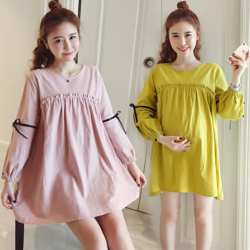 

Maternity Clothes [Photo Shoot] 2018 Spring New Style Korean-style Long Sleeve Autumn Crew Neck Base Tops