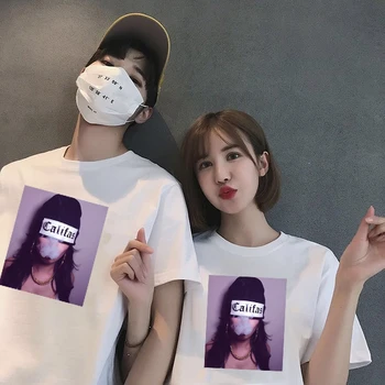 

Unisex Harajuku personality fre walk with me fashion couple casual sleeved round neck T-shirt men loose hip-hop shirt streetwear