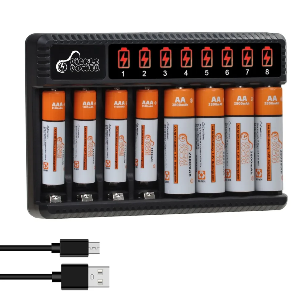 2800 мАч AA 1100 Ni-Mh аккумулятор AAA + 8-слотовое USB-зарядное устройство для пульта