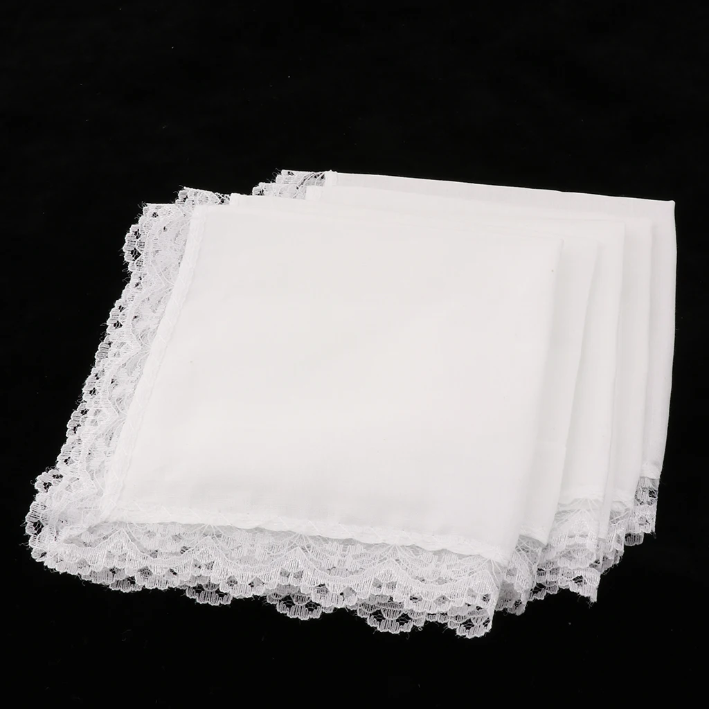 20 Pieces Soft Cotton Handkerchiefs, Blank White Lace Handkerchief for Embroidery DIY Craft - Wedding Keepsake Gifts, 23x25cm